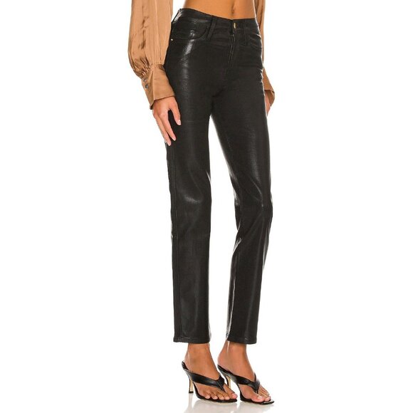 FRAME Le Sylvie Slender Straight Noir Coated Black Mid Rise Ankle Jeans, Size 26 - Picture 3 of 14